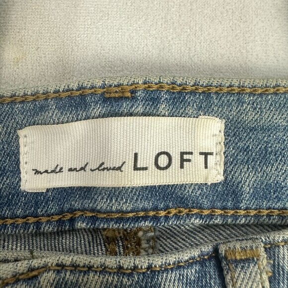 Loft Curvy High Waist Flare Crop Denim Jeans Size 0 Distressed Hem Blue - Picture 3 of 7